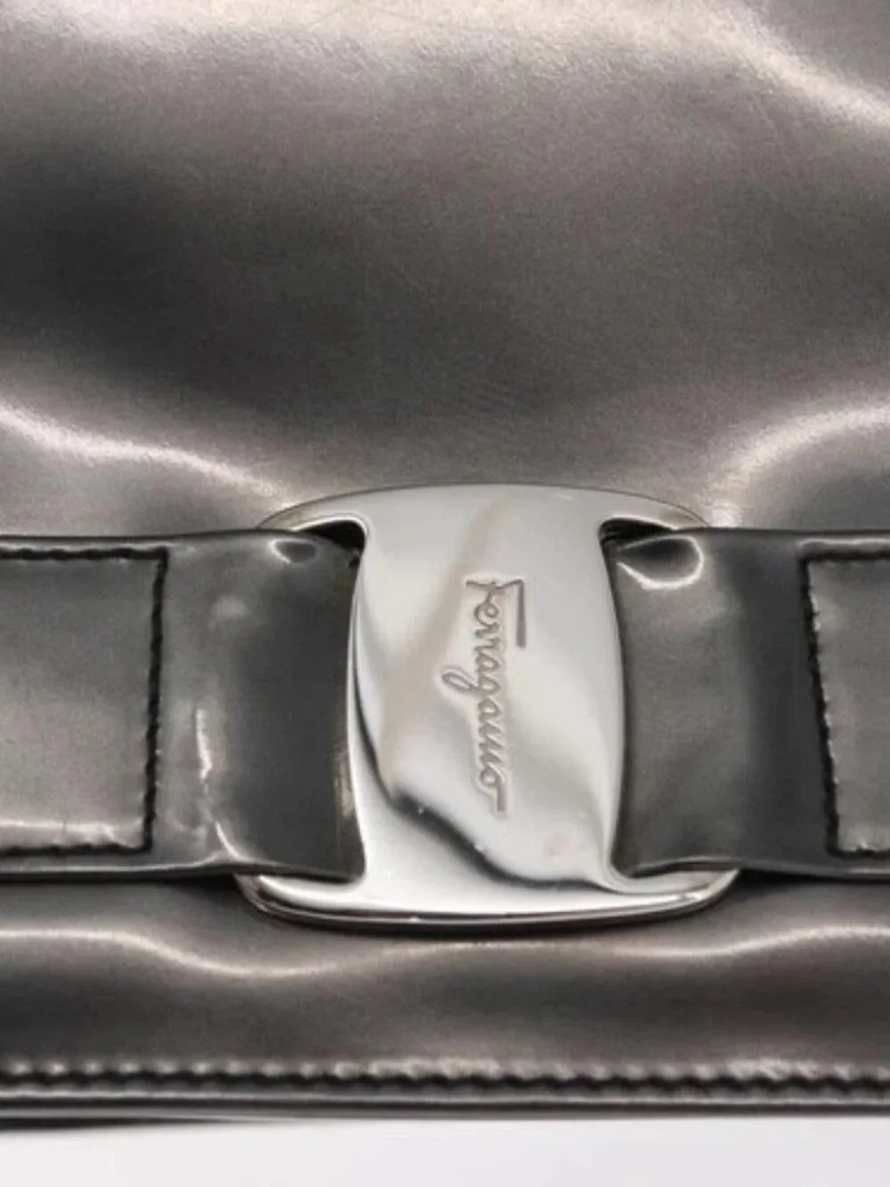 Salvatore Ferragamo Vala Backpack Leather Silver Auth BA8422